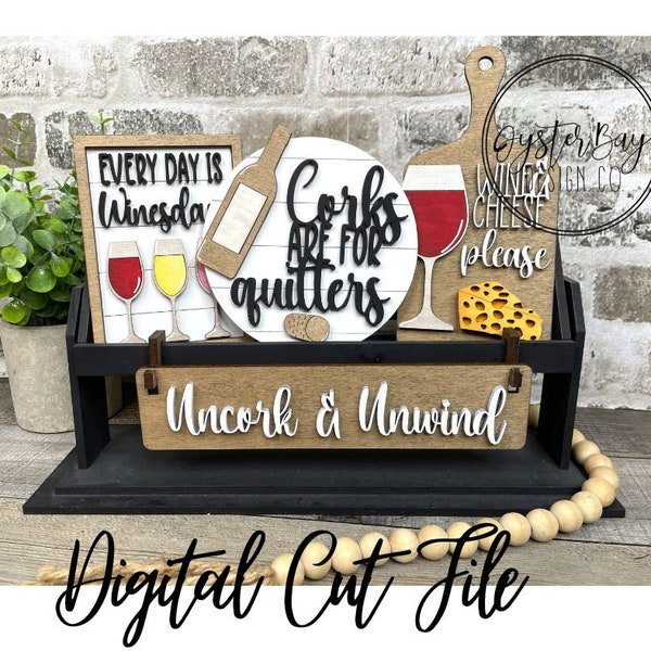 Add on for Interchangeable Wagon/Crate/Raised Shelf Sitter- Wine & Cheese Tiered Tray, Wine Tiered Tray Decor ***Digital File Only