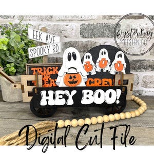 Hey Boo Tiered Tray Insert, Ghost Tiered Tray Insert, Boo Crew Insert SVG, Wagon Insert SVG **Digital File Only image 2