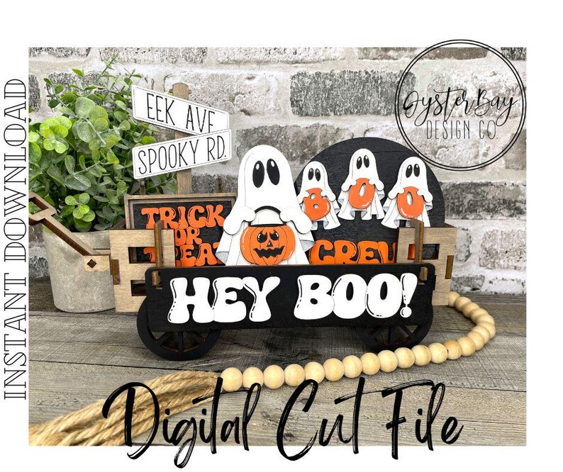 Hey Boo Tiered Tray Insert, Ghost Tiered Tray Insert, Boo Crew Insert SVG, Wagon Insert SVG **Digital File Only image 2