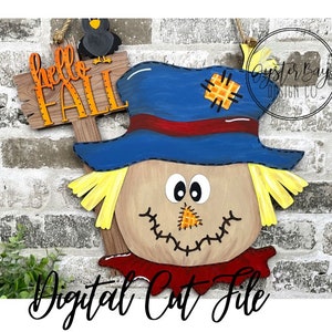 Scarecrow Door Hanger, Hello Fall Door Hanger Decor, Fall Sign, Scarecrow Sign SVG, Fall Scarecrow Door Hanger ***Digital File only