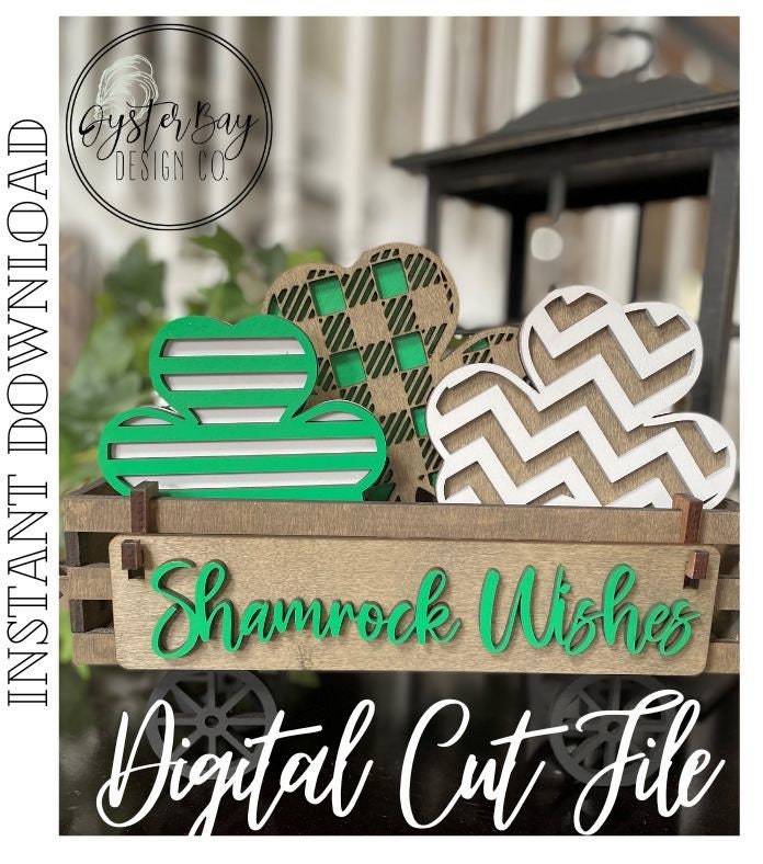 Add on for Interchangeable Wagon/Crate Shelf Sitter - Shamrock Wishes, Standing Interchangeable Wagon/Crate Digital File Only