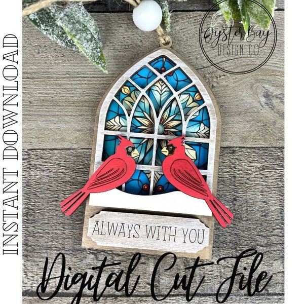 Cathedral Window Cardinal Ornament, Dangle Ornament - Always with You, In Loving Memory, Always in Our Hearts ***Digital File Only