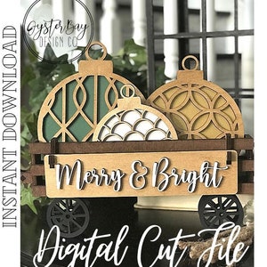 Complemento para carrinho/caixa intercambiável - Enfeites de Natal, Carrinho/caixa intercambiável de pé, arquivo digital somente, Glowforge