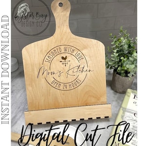Cutting Board Cookbook Holder - Mom&#39;s Kitchen Cookbook Stand SVG, Grandma Options also included Farmhouse Cookbook Holder*DIGITAL File Only*