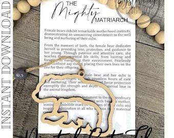The Mighty Matriarch Bear and cub Ornament, Mama Bear Ornament SVG, Car Charm, Motherhood, Parent-Child, Story Ornaments **Digital File Only