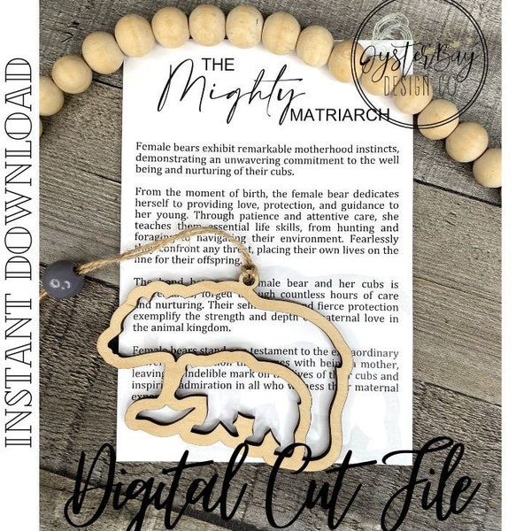 The Mighty Matriarch Bear and cub Ornament, Mama Bear Ornament SVG, Car Charm, Motherhood, Parent-Child, Story Ornaments **Digital File Only