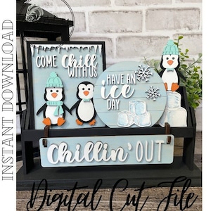 Add on for Interchangeable Wagon/Crate/Raised Shelf Sitter-Penguins Tiered Tray, Penguin Décor Wagon/Crate/Raised Shelf Digital File Only
