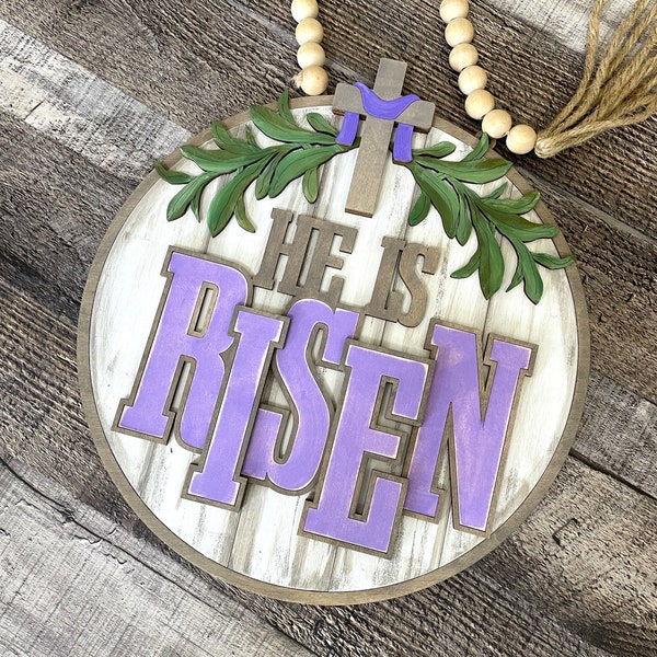 For Large Lasers - 18" He is Risen Door Hanger w/Greens and Cross SVG, Religious Easter Door Hanger, Easter Décor SVG, Digital File only