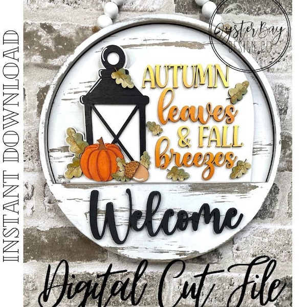 Add-On Insert for 10.50" Interchangeable Door Hanger/Interior Sign, Fall Lantern, Autumn, Leaves and Fall Breezes ***Digital File only