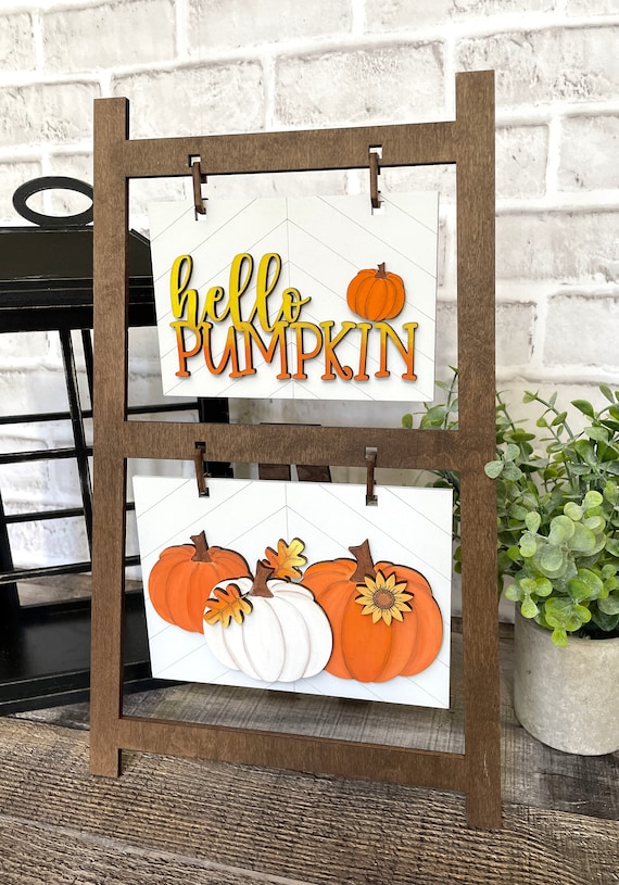 Farmhouse Ladder Sign Insert, Hello Pumpkin SVG, Laser Cut File (Digital Download)