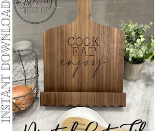 Farmhouse Cookbook Holder SVG – Cook Eat Enjoy Cutting Board Stand (Digital File)