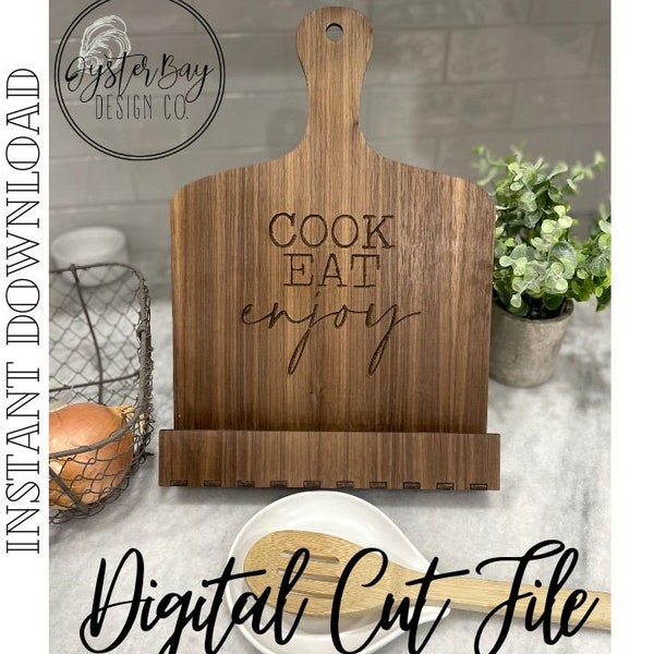 Cutting Board Cookbook Holder - Cook, Eat, Enjoy Cookbook Stand SVG Farmhouse Cookbook Holder SVG **DIGITAL File Only**