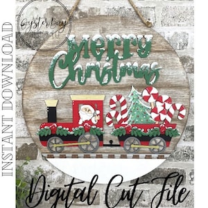 Christmas Train Door Hanger 16 Inch, Christmas Decor, Merry Christmas Sign, Santa&#39;s Christmas Train Door Hanger ***Digital File only