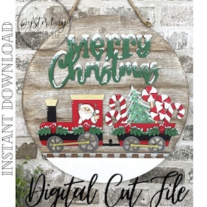 Christmas Train Door Hanger 16 Inch, Christmas Decor, Merry Christmas Sign, Santa's Christmas Train Door Hanger ***Digital File only