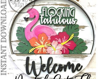 Add-On Insert for 10.50" Interchangeable Door Hanger/Interior Sign, Flamingo, Tropical Paradise, Hawaii Themed Sign SVG**DIGITAL File Only