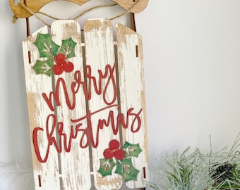 Sled Door Hanger, Merry Christmas Sled, Door Decorations, Laser Cut File, Door Hanger SVG, Digital File only