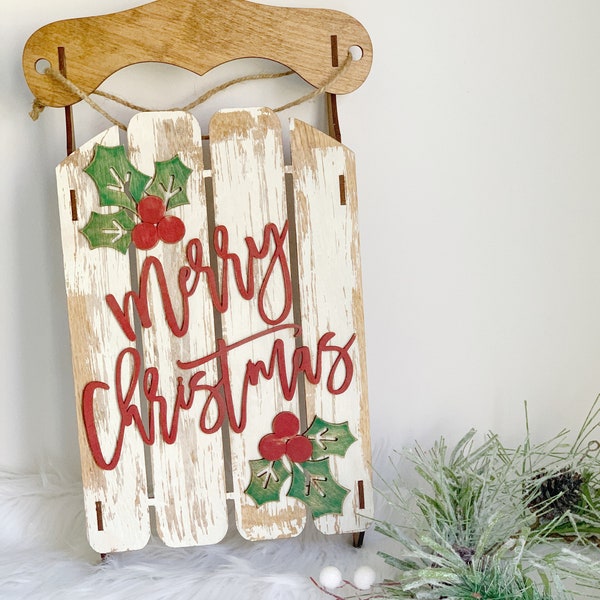 Sled Door Hanger, Merry Christmas Sled, Door Decorations, Laser Cut File, Door Hanger SVG, Digital File only