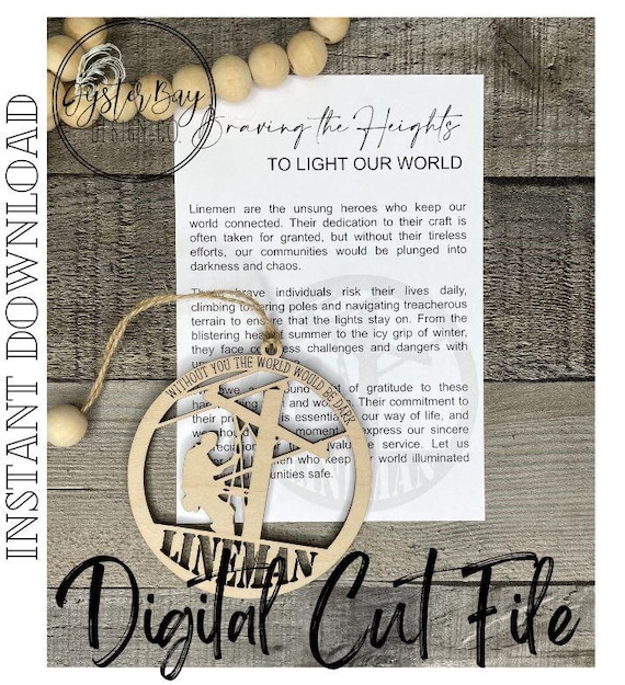Braving the Heights Lineman Ornament, Lineman Story Card, Car Charm, Linemen Story Ornaments ***Digital File Only