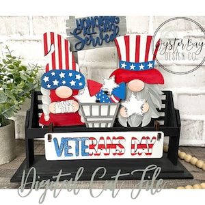 Add on for Interchangeable Wagon/Crate/Raised Shelf Sitter - Gnome Veterans Day Tiered Tray, Memorial Day SVG, July 4th **Digital File Only