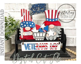 Gnome Veterans Day Tiered Tray Inserts - Laser Cut SVG (Digital File Only)