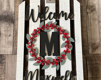 Welcome Initial Theme File for Vintage Sled, Vintage Sled Décor, Fireplace Sled Leaner, Winter Porch Décor Laser Cut File, Digital File only