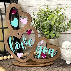Triple Heart Valentine&#39;s Day Shelf Sitter, Valentine&#39;s Day Shelf Sitter, Love You Sign SVG, Farmhouse Style Sign SVG **DIGITAL File Only**