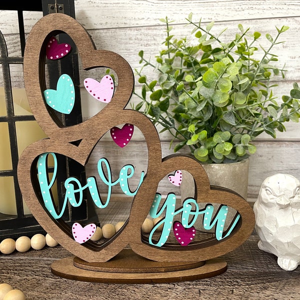 Triple Heart Valentine's Day Shelf Sitter, Valentine's Day Shelf Sitter, Love You Sign SVG, Farmhouse Style Sign SVG **DIGITAL File Only**