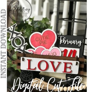 Add on for Interchangeable Wagon/Crate Shelf Sitter - Valentine&#39;s Day, Standing Interchangeable Wagon/Crate Digital File Only, Glowforge