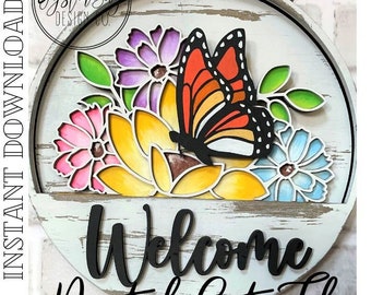 Schmetterling Tür Aufhänger Einsatz SVG, Spring Decor (Digitale Datei)