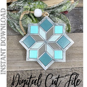 Barn Quilt Initial Ornament - Double Star Pattern, Barn Quilt Christmas Ornaments, Farmhouse Christmas Decor ***Digital File Only