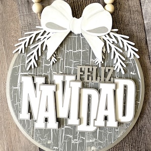 For Large Lasers - 18&quot; Feliz Navidad Door Hanger w/Greens and Bow Hanger SVG, Feliz Navidad Door Décor SVG, Digital File only