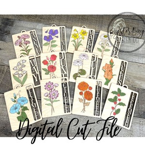 LOT d'ornements d'anniversaire de carte, tous les 12 mois, breloque pour voiture, message souvenir, mois de naissance, fleurs, cartes histoire *** fichier numérique uniquement