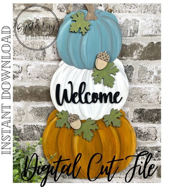 Stacked Pumpkins Door Hanger, Fall Decor, Welcome Sign, Fall