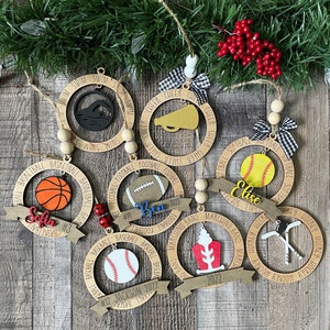 Dangle Ornament - Sports, 9 styles Included: Football, Baseball, Soccer, Hockey, Cheer, Swim, Basketball, Band, Softball, Digital File Only
