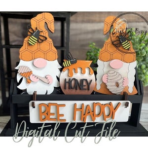 Gnome Bee Tiered Tray Insert, Honeycomb Decor, Laser Cut File (Digital Download)
