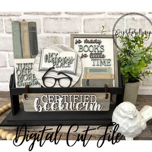Book Lover Tiered Tray Insert SVG, Certified Bookworm Tiered Tray Insert SVG, Wagon Insert SVG **Digital File Only