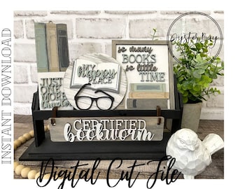 Book Lover Tiered Tray Insert SVG, Bookworm Wagon Insert (Digital File Only)