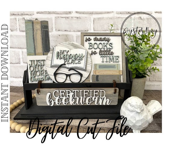 Book Lover Tiered Tray Insert SVG, Certified Bookworm Tiered Tray Insert SVG, Wagon Insert SVG **Digital File Only