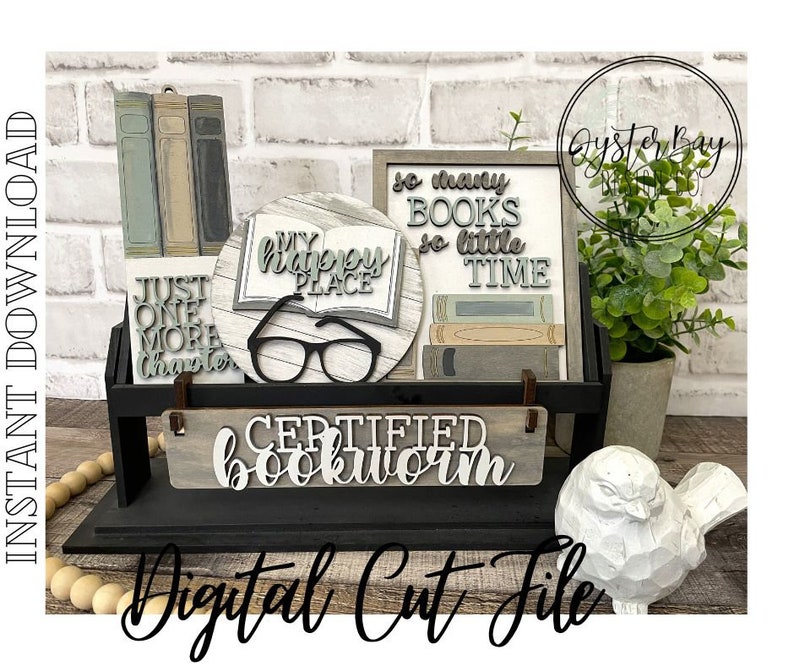 Book Lover Tiered Tray Insert SVG, Bookworm Wagon Insert (Digital File Only) image 1