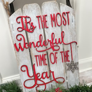 Sled Door Hanger, It's the most Wonderful Time of the Year Sled, Door Decorations, Laser Cut File, Door Hanger SVG, Digital File only