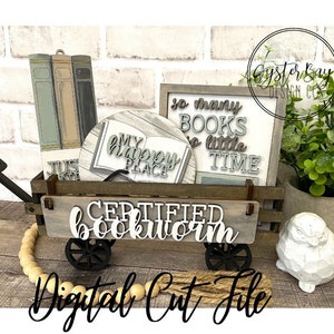 Book Lover Tiered Tray Insert SVG, Bookworm Wagon Insert (Digital File Only) image 2