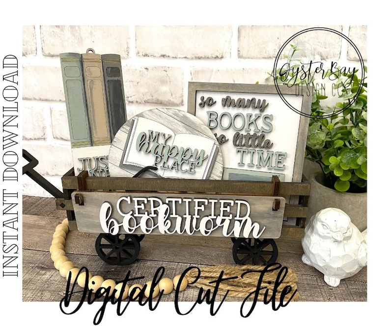 Book Lover Tiered Tray Insert SVG, Bookworm Wagon Insert (Digital File Only) image 2