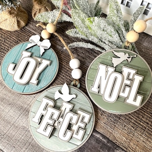 Vintage Joy, Peace and Noel Christmas Ornaments -Shiplap Ornaments, 3D word Vintage Christmas, Christmas Ornaments, ***Digital File Only