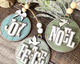 Vintage Joy, Peace and Noel Christmas Ornaments -Shiplap Ornaments, 3D word Vintage Christmas, Christmas Ornaments, ***Digital File Only