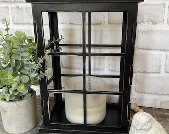 Window Pane Farmhouse Lantern, Rustic Farmhouse Lantern, Faux Candle holder, Fairy Light Lantern, Farmhouse Centerpiece,  Digital File Only