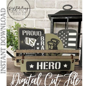 Add on for Interchangeable Wagon/Raised Shelf/Crate Shelf Sitter - Proud Military, Proud Freedom Defender, Tiered Tray, Digital File Only