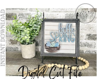 Easel Frame Tabletop Interchangeable Insert, Spring, Hello Spring Sign, Square Tabletop Sign INSERT ONLY ***Digital File Only