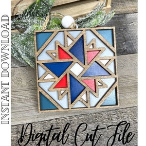 BUNDLE 2- Barn Quilt Initial Ornament, 4 Designs Included, Barn Quilt Christmas Ornaments, Farmhouse Christmas Decor ***Digital File Only