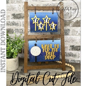 Inzet voor verwisselbaar bord Ladder Farmhouse, Wake me for the Ball Drop, nieuwjaarsdecor, hangend bord oudejaarsavond **Alleen digitaal bestand