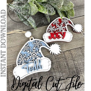 Single or Layered Santa Hat Snowflake Ornament, 2 Sizes and 2 Styles Included, Christmas Ornaments, Santa Hat Christmas ***Digital File Only